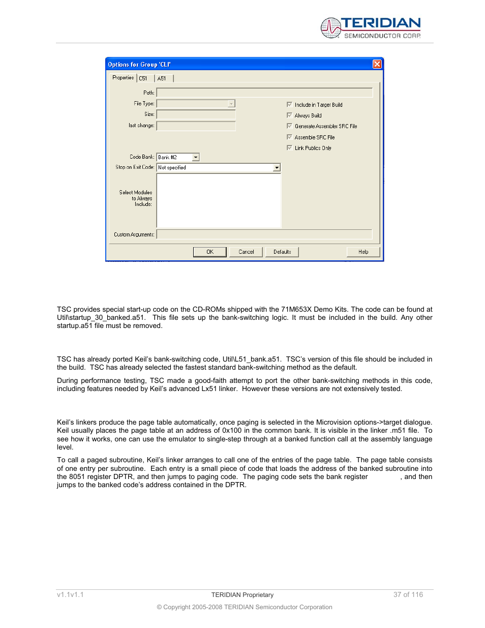 5 startup, 6 bank-switching code, Startup | Bank-switching code, 7 page table setup and debug | Maxim Integrated 71M6534 Energy Meter IC Family Software User Manual | Page 37 / 116