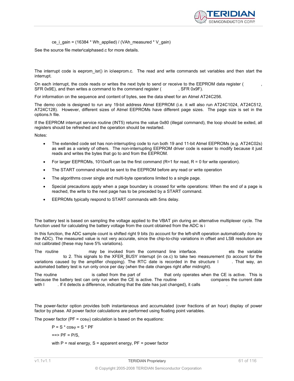 4 eeprom read/write, 5 battery test, 6 power factor measurement | Eeprom read/write, Battery test, Power factor measurement | Maxim Integrated 71M6534 Energy Meter IC Family Software User Manual | Page 61 / 116