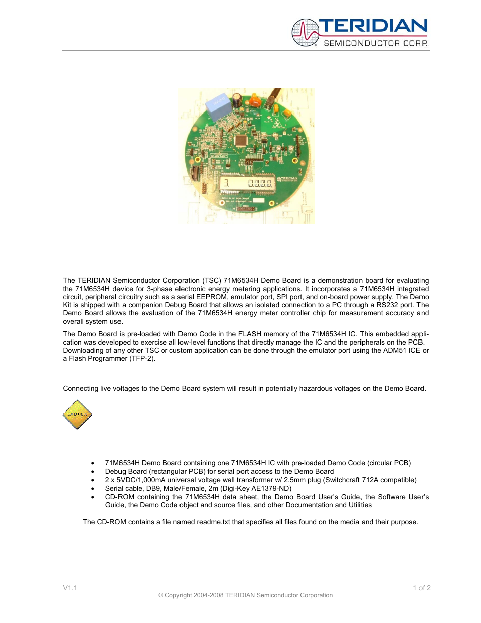 Maxim Integrated 71M6534H Demo Board User Manual | 2 pages
