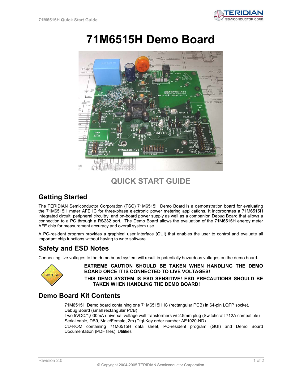 Maxim Integrated 71M6515H Demo Board User Manual | 2 pages