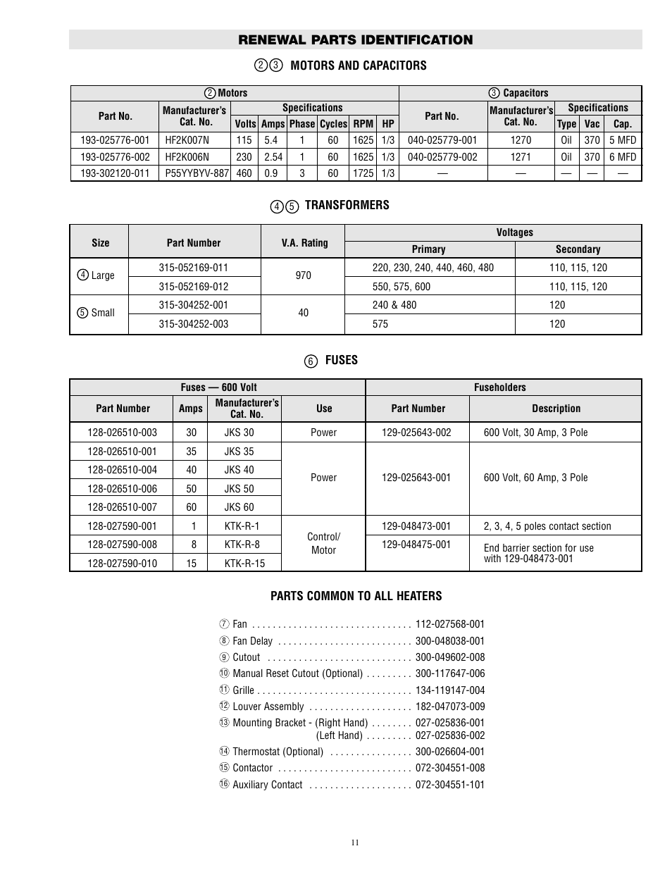Renewal parts identification | Chromalox UB-4002A User Manual | Page 11 / 12