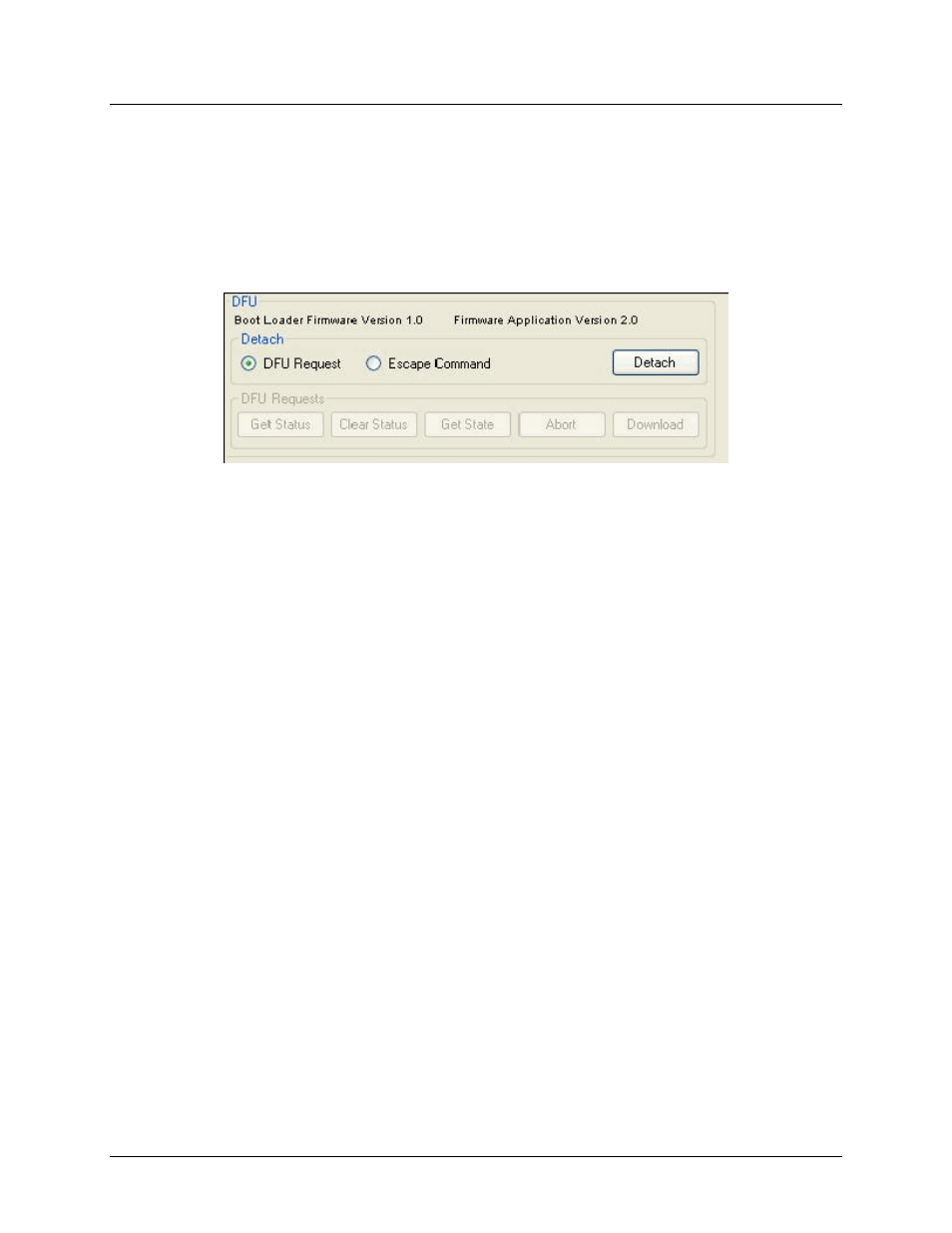 Dfu frame, Detach sub-frame, Figure 10: dfu frame | Maxim Integrated 73S12xxF USB-CCID Host GUI User Manual | Page 14 / 22