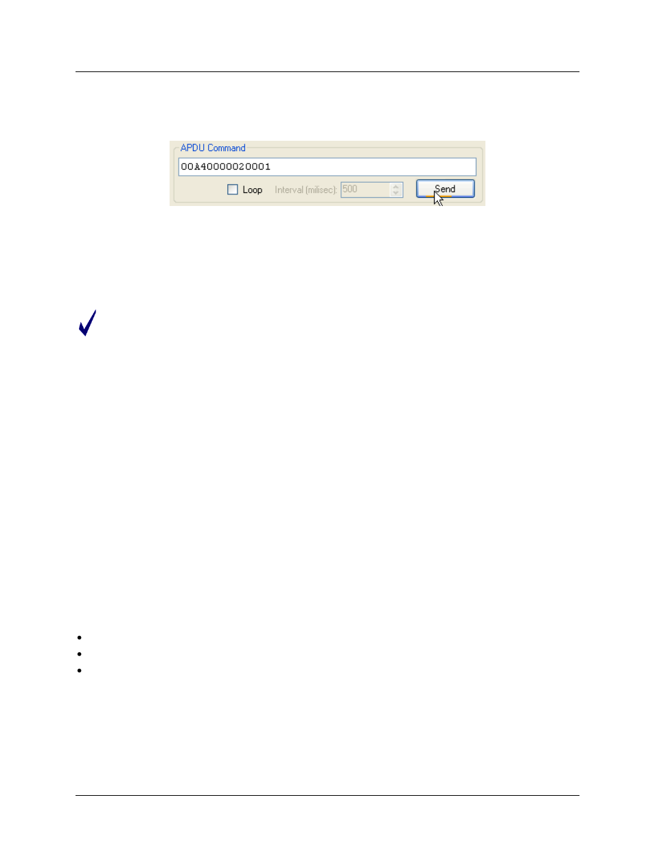 Apdu command frame, Apdu command text box, Loop checkbox and interval list box | Send button, Iso/emv mode frame, Figure 5: apdu command frame | Maxim Integrated 73S12xxF USB-CCID Host GUI User Manual | Page 9 / 22