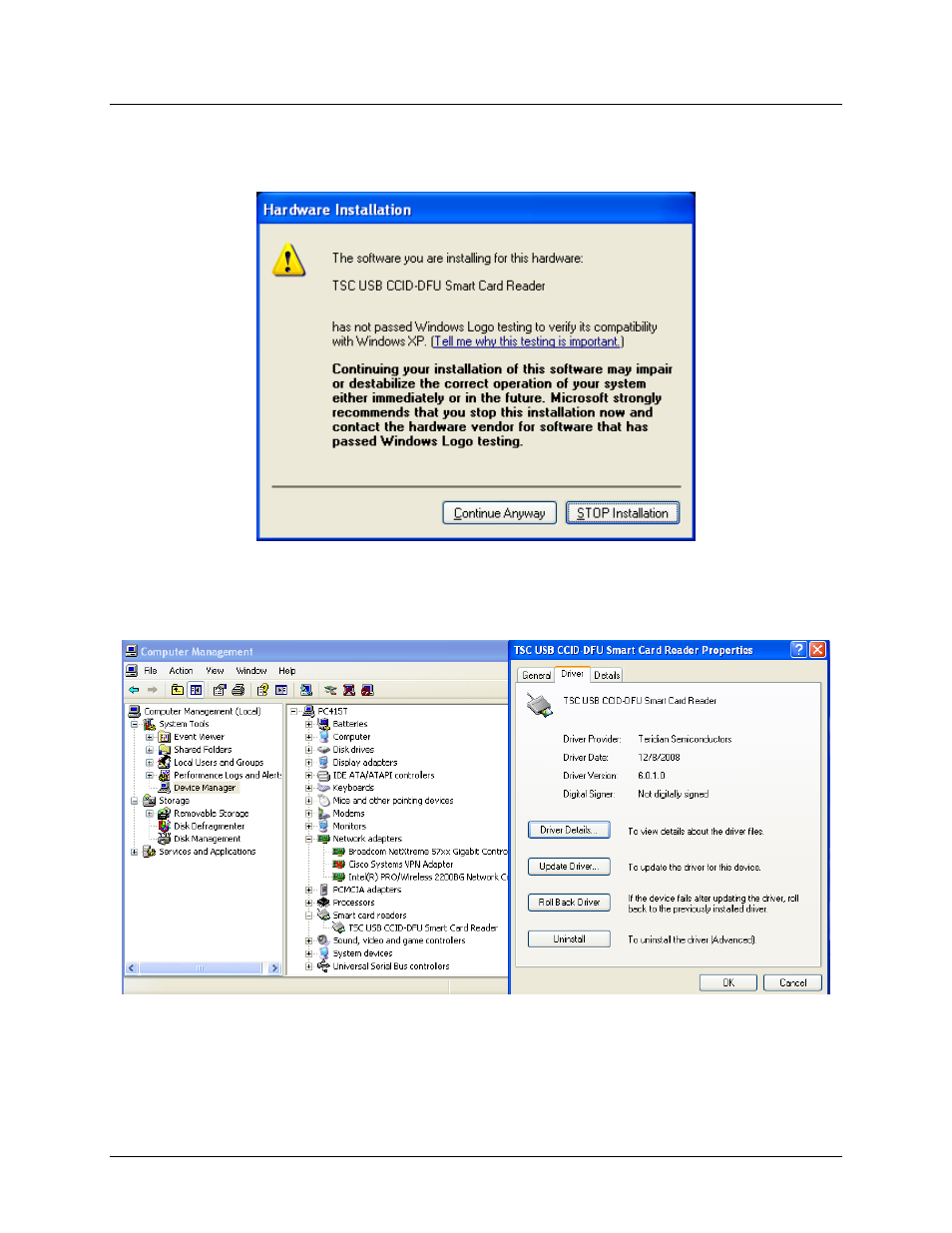 Figure 8: windows warning | Maxim Integrated 73S1217F Windows XP 32 USB CCID and DFU Drivers User Manual | Page 10 / 15