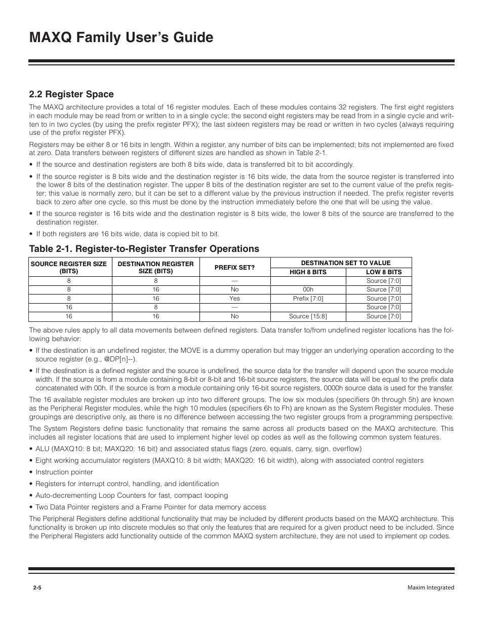 2 register space, 2 register space -5, Maxq family user’s guide | Maxim Integrated MAXQ Family User Manual | Page 10 / 216