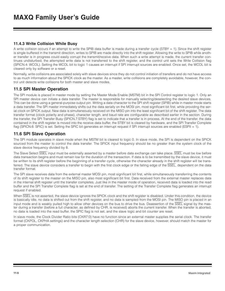 3 write collision while, 5 spi master operation, 6 spi slave operation | 3 write collision while busy -5, 5 spi master operation -5, 6 spi slave operation -5, Maxq family user’s guide | Maxim Integrated MAXQ Family User Manual | Page 117 / 216