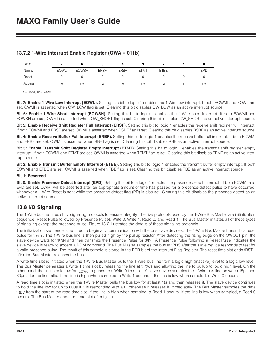 2 1-wire interrupt enab, 8 i/o signaling, 8 i/o signaling -11 | Maxq family user’s guide | Maxim Integrated MAXQ Family User Manual | Page 140 / 216