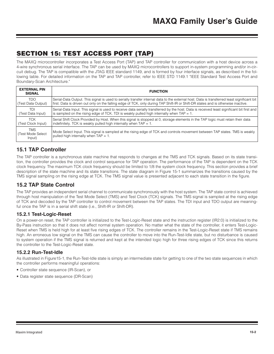 1 tap controller, 2 tap state control, 1 test-logic-reset | 2 run-test-idle, 1 tap controller -2, 2 tap state control -2, 1 test-logic-reset -2, 2 run-test-idle -2, Maxq family user’s guide | Maxim Integrated MAXQ Family User Manual | Page 153 / 216