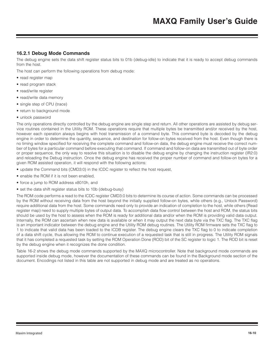 1 debug mode commands, 1 debug mode commands -10, Maxq family user’s guide | Maxim Integrated MAXQ Family User Manual | Page 168 / 216