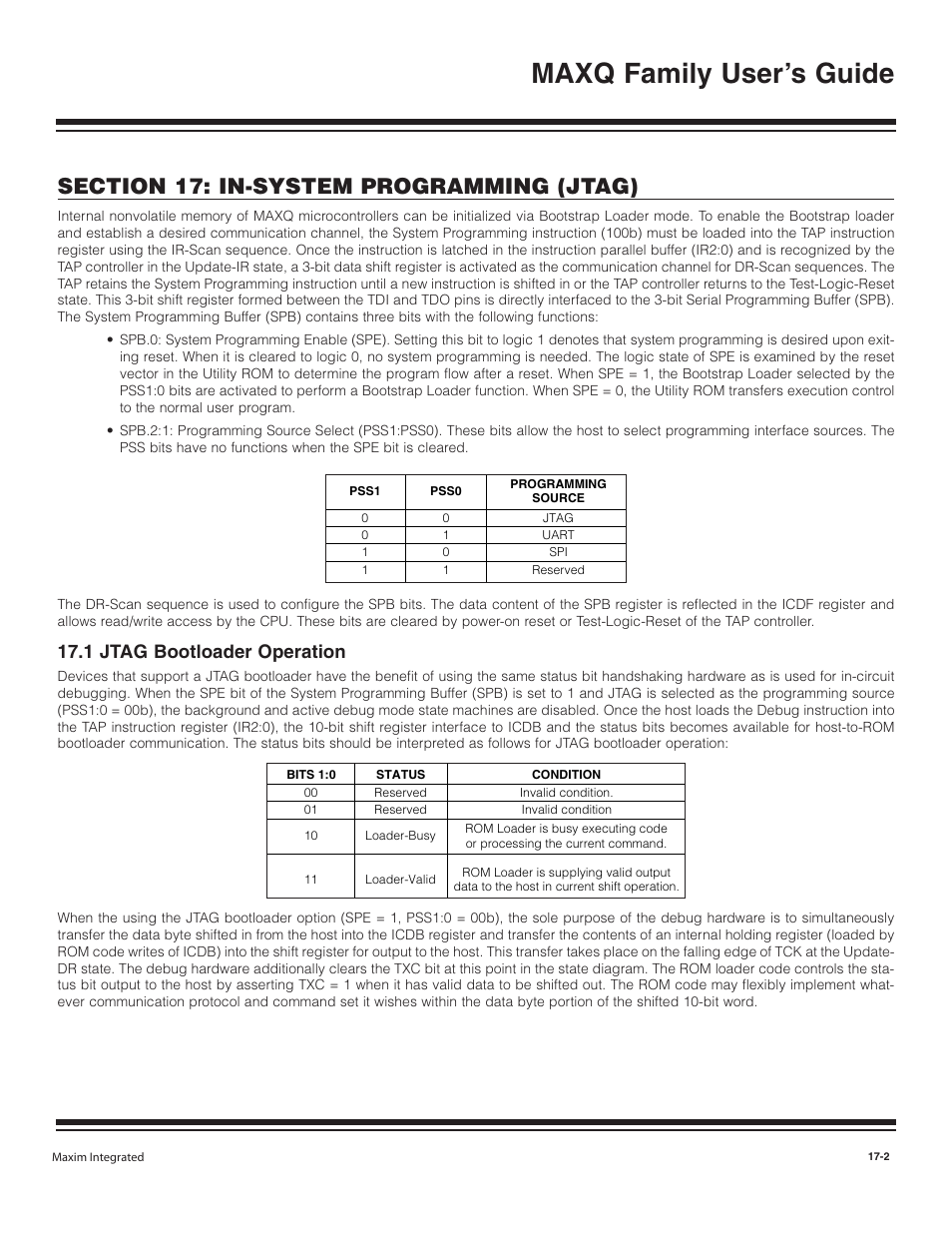 1 jtag bootloader operation, Maxq family user’s guide | Maxim Integrated MAXQ Family User Manual | Page 176 / 216