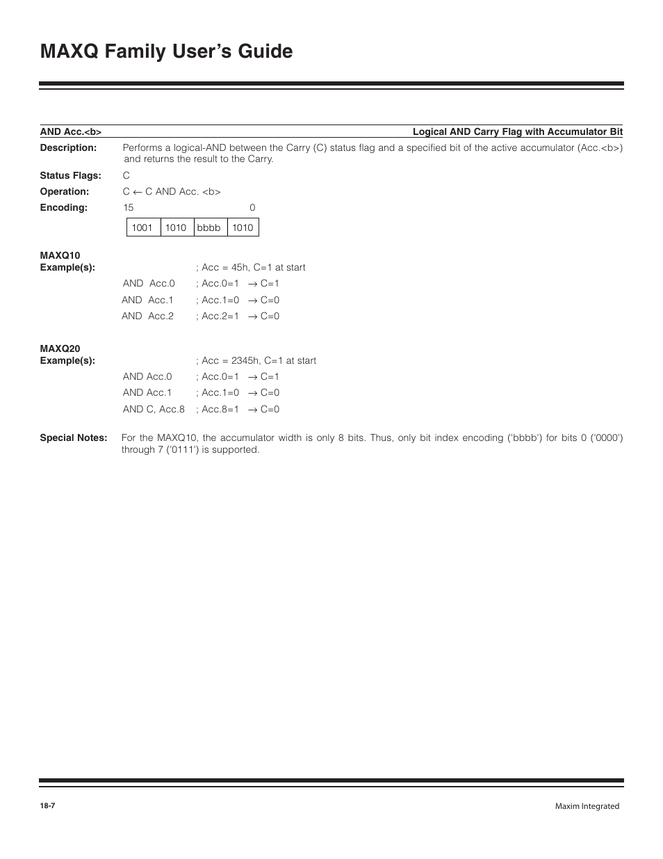 And acc.<b, And acc.<b> -7, Maxq family user’s guide | Maxim Integrated MAXQ Family User Manual | Page 184 / 216