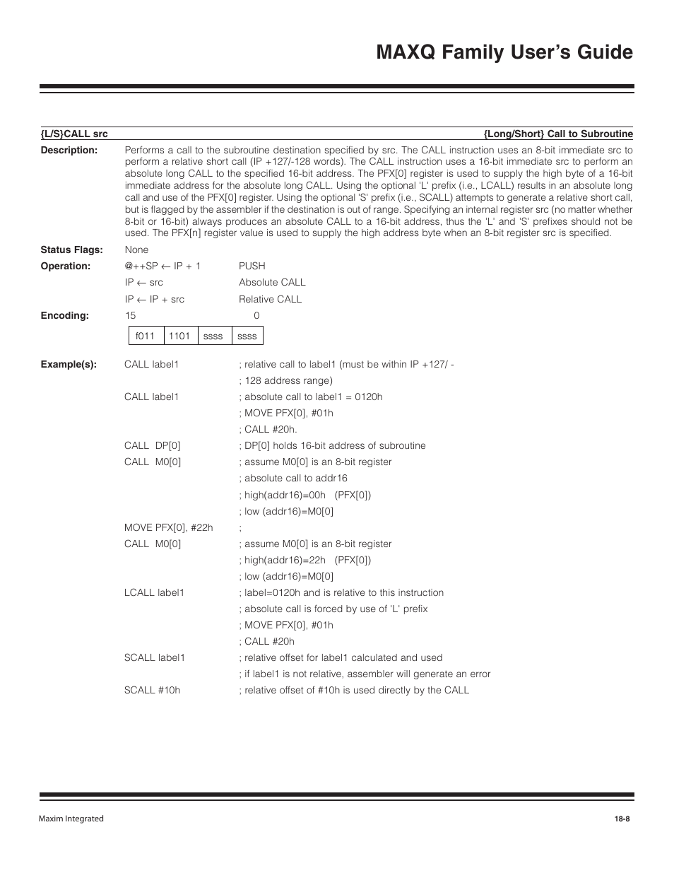 L/s}call src, L/s}call src -8, Maxq family user’s guide | Maxim Integrated MAXQ Family User Manual | Page 185 / 216