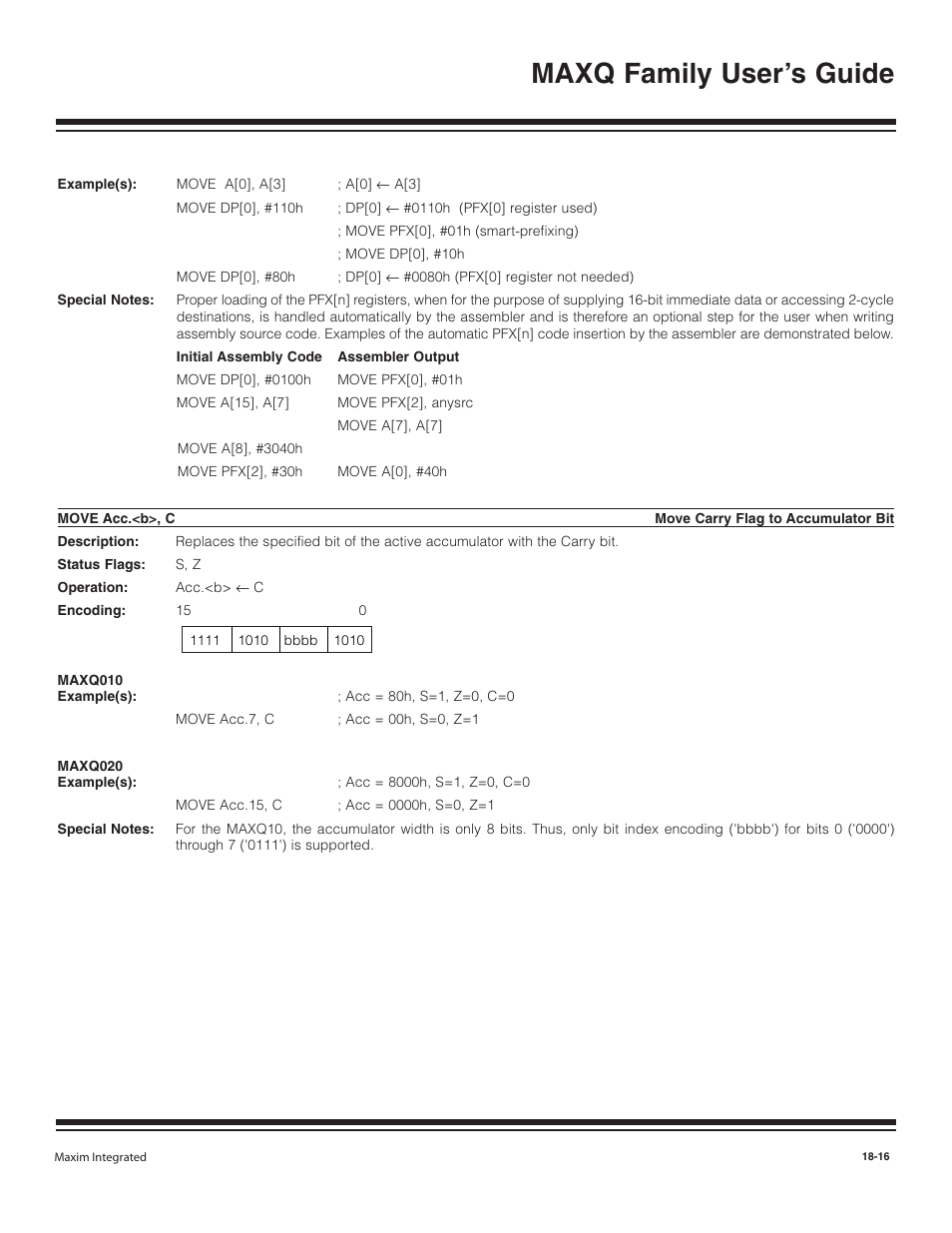 Move acc.<b>, c, Move acc.<b>, c -16, Maxq family user’s guide | Maxim Integrated MAXQ Family User Manual | Page 193 / 216