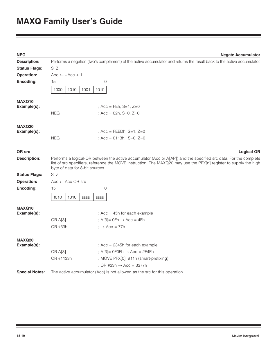 Or src, Neg -19, Or src -19 | Maxq family user’s guide | Maxim Integrated MAXQ Family User Manual | Page 196 / 216