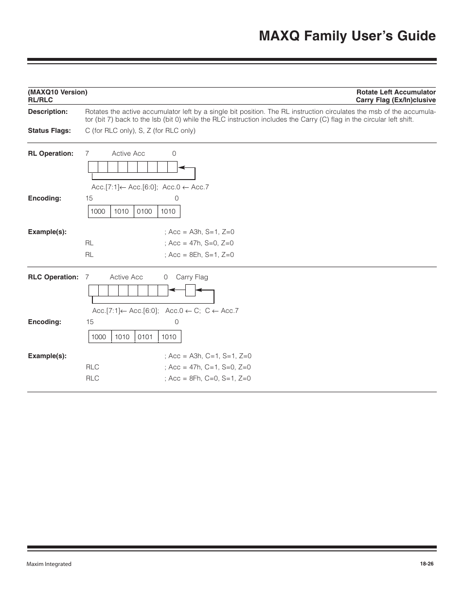 Rl/rlc, Rl/rlc -26, Maxq family user’s guide | Maxim Integrated MAXQ Family User Manual | Page 203 / 216