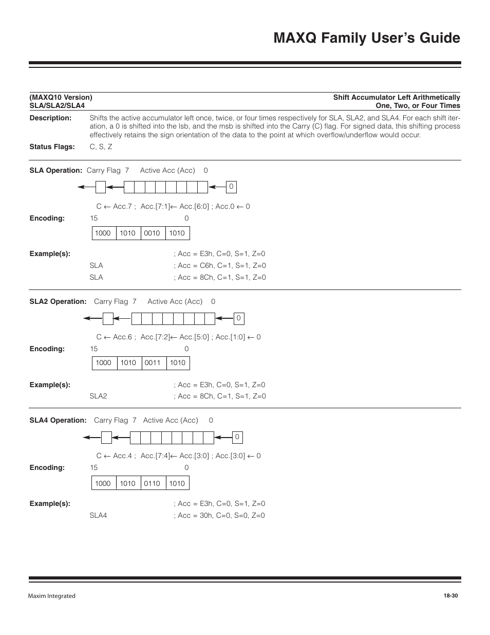 Sla/sla2/sla4, Sla/sla2/sla4 -30, Maxq family user’s guide | Maxim Integrated MAXQ Family User Manual | Page 207 / 216