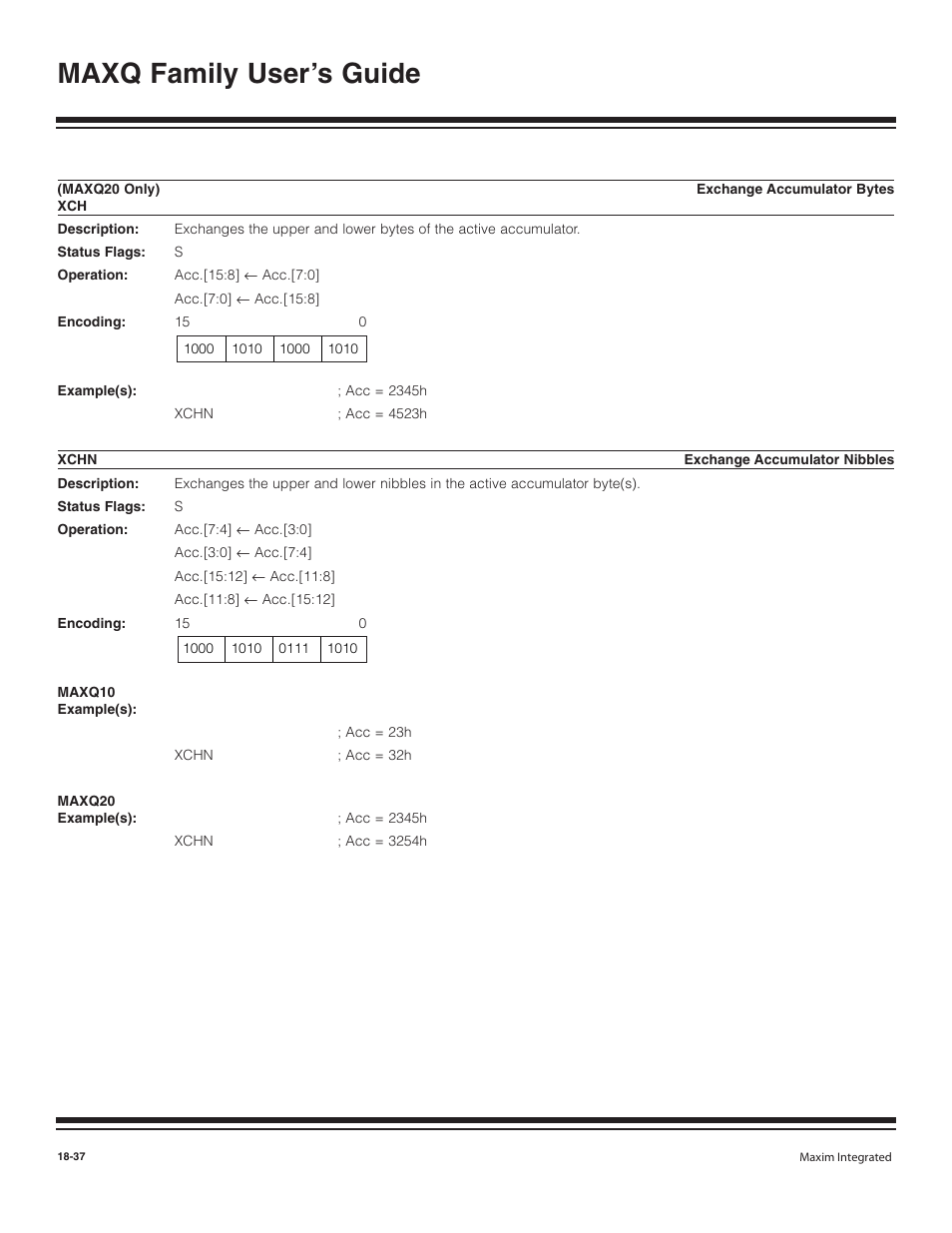 Xchn, Xch -37, Xchn -37 | Maxq family user’s guide | Maxim Integrated MAXQ Family User Manual | Page 214 / 216