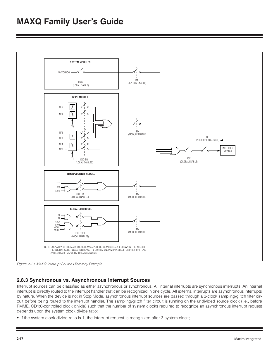 3 synchronous vs. asynch, Maxq family user’s guide, 3 synchronous vs. asynchronous interrupt sources | Maxim Integrated MAXQ Family User Manual | Page 22 / 216