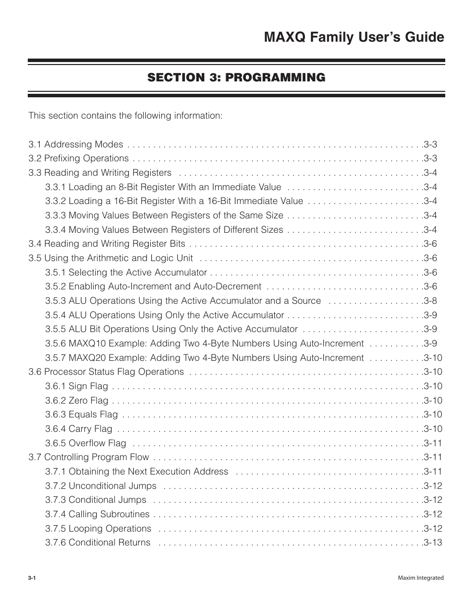 Section 3: programming, Section 3: programming -1, Maxq family user’s guide | Maxim Integrated MAXQ Family User Manual | Page 26 / 216