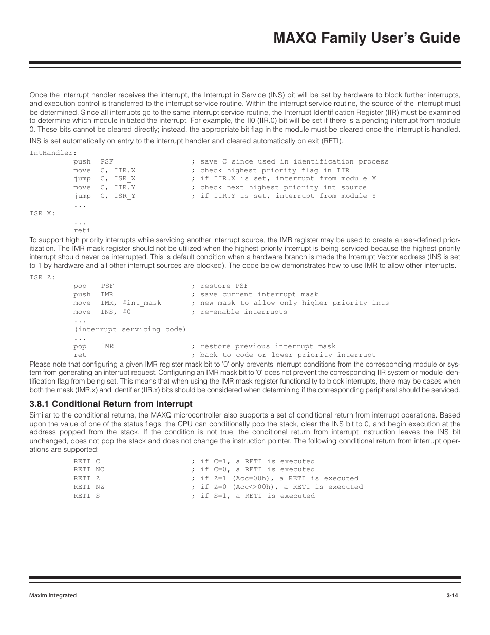 1 conditional return fro, 1 conditional return from interrupt -14, Maxq family user’s guide | Maxim Integrated MAXQ Family User Manual | Page 39 / 216