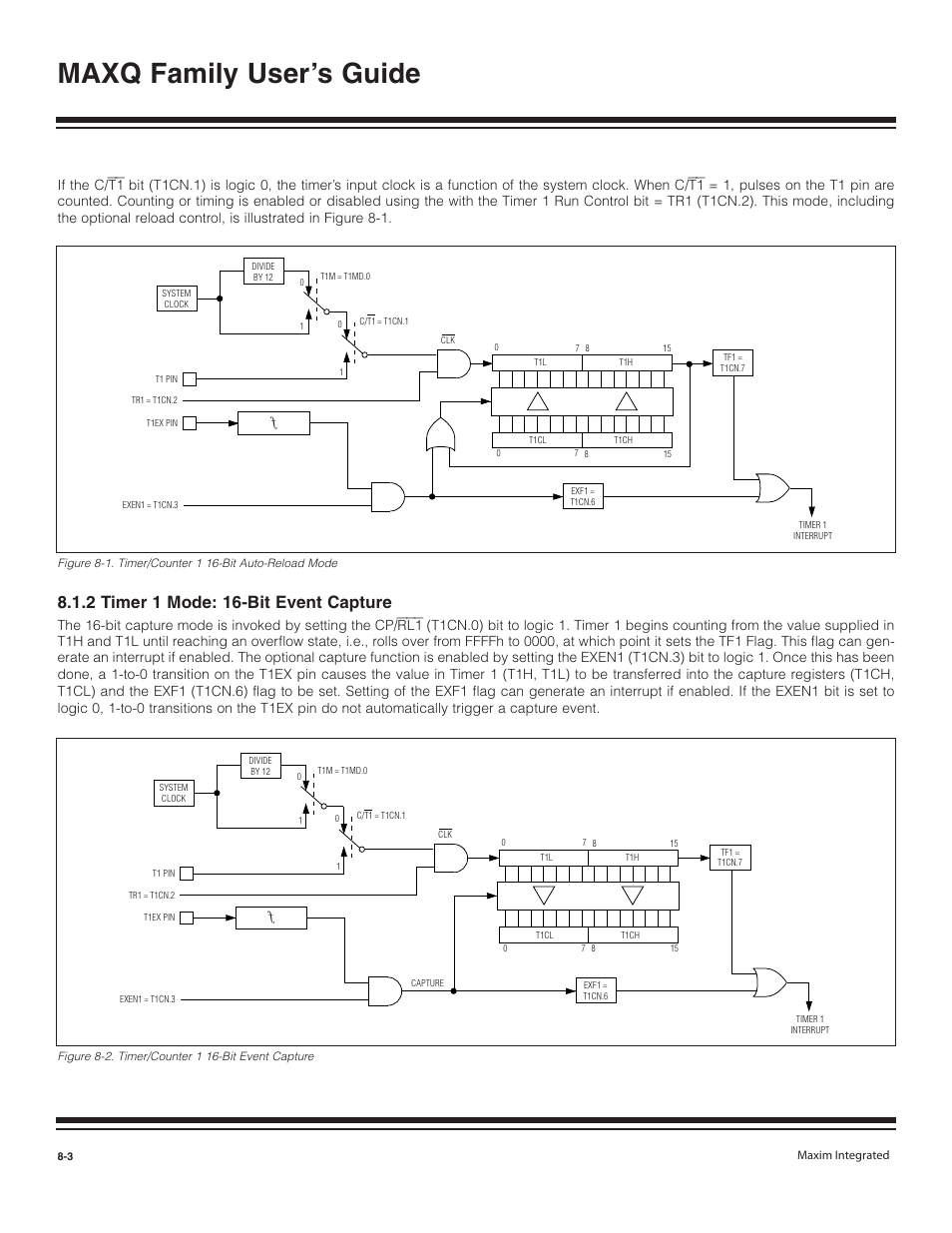 2 timer 1 mode: 16-bit e, 2 timer 1 mode: 16-bit event capture -3, Maxq family user’s guide | 2 timer 1 mode: 16-bit event capture | Maxim Integrated MAXQ Family User Manual | Page 74 / 216