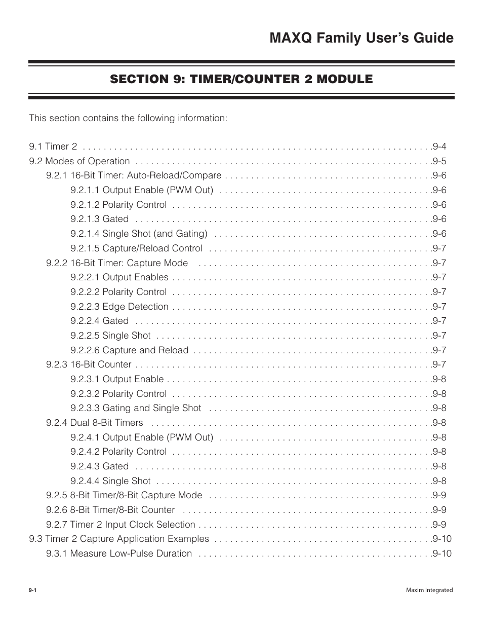 Section 9: timer/counter 2 module, Section 9: timer/counter 2 module -1, Maxq family user’s guide | Maxim Integrated MAXQ Family User Manual | Page 79 / 216