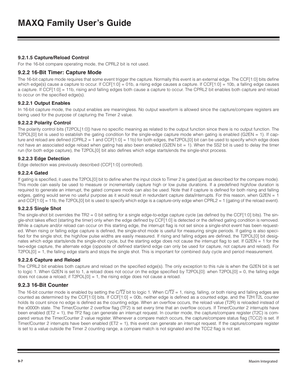 5 capture/reload control, 2 16-bit timer: capture, 1 output enables | 2 polarity control, 3 edge detection, 4 gated, 5 single shot, 6 capture and reload, 3 16-bit counter, 5 capture/reload control -7 | Maxim Integrated MAXQ Family User Manual | Page 85 / 216