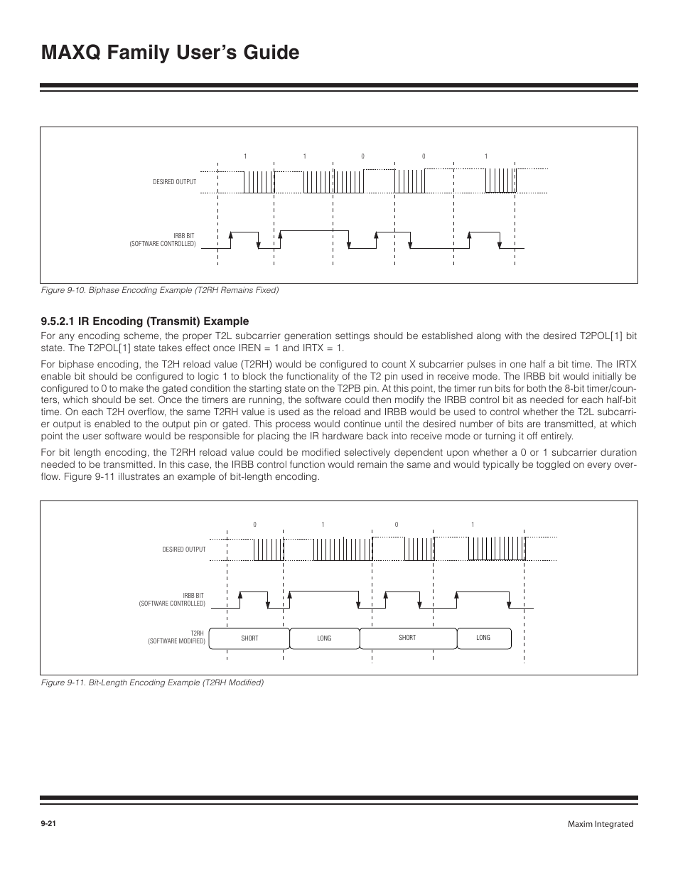 1 ir encoding (transmi, 1 ir encoding (transmit) example -21, Maxq family user’s guide | 1 ir encoding (transmit) example | Maxim Integrated MAXQ Family User Manual | Page 99 / 216