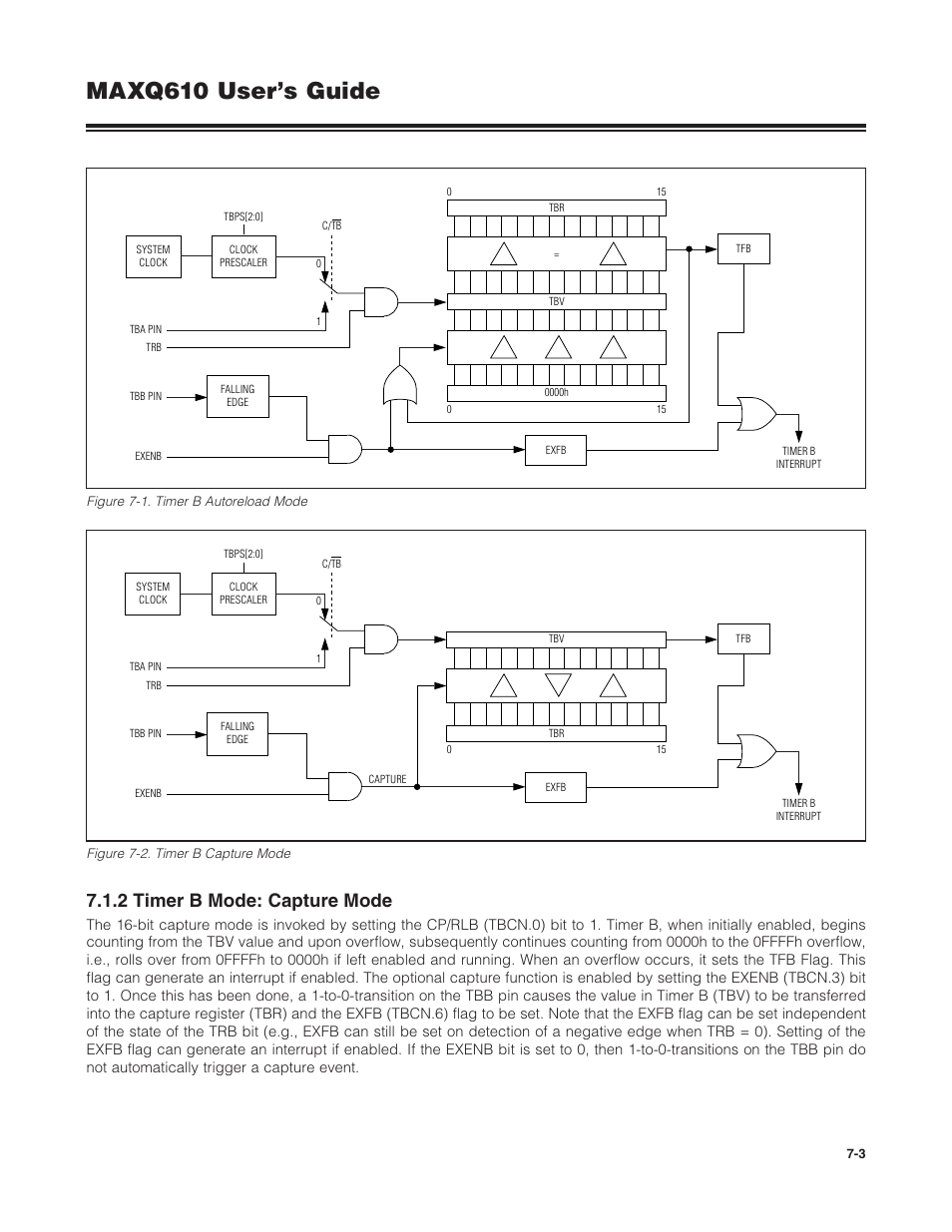 2 timer b mode: capture mode, 7 .1 .2 timer b mode: capture mode -3, Maxq610 user’s guide | Maxim Integrated MAXQ610 User Manual | Page 106 / 203