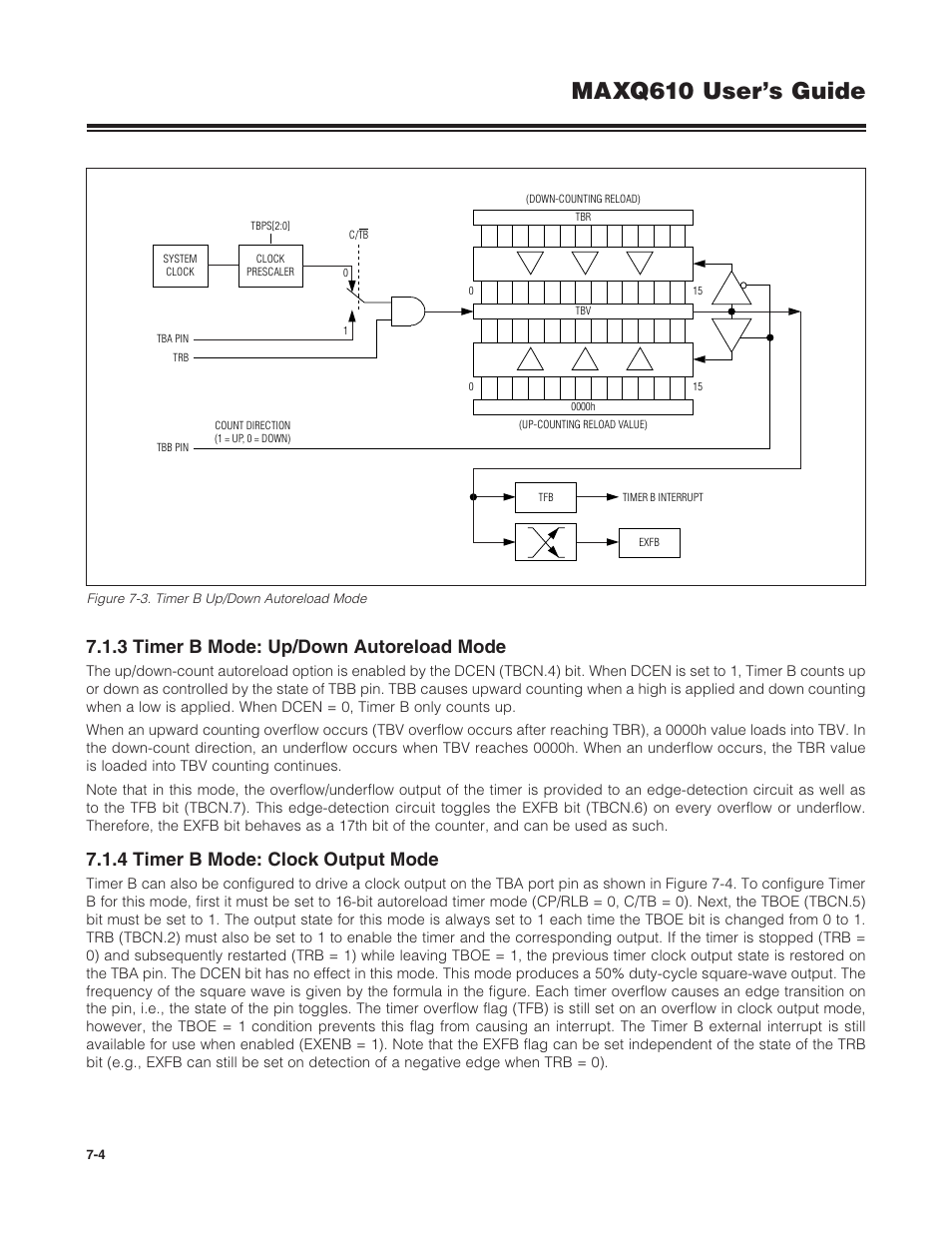 3 timer b mode: up/down autoreload mode, 4 timer b mode: clock output mode, Figure 7-3 . timer b up/down autoreload mode -4 | Maxq610 user’s guide | Maxim Integrated MAXQ610 User Manual | Page 107 / 203