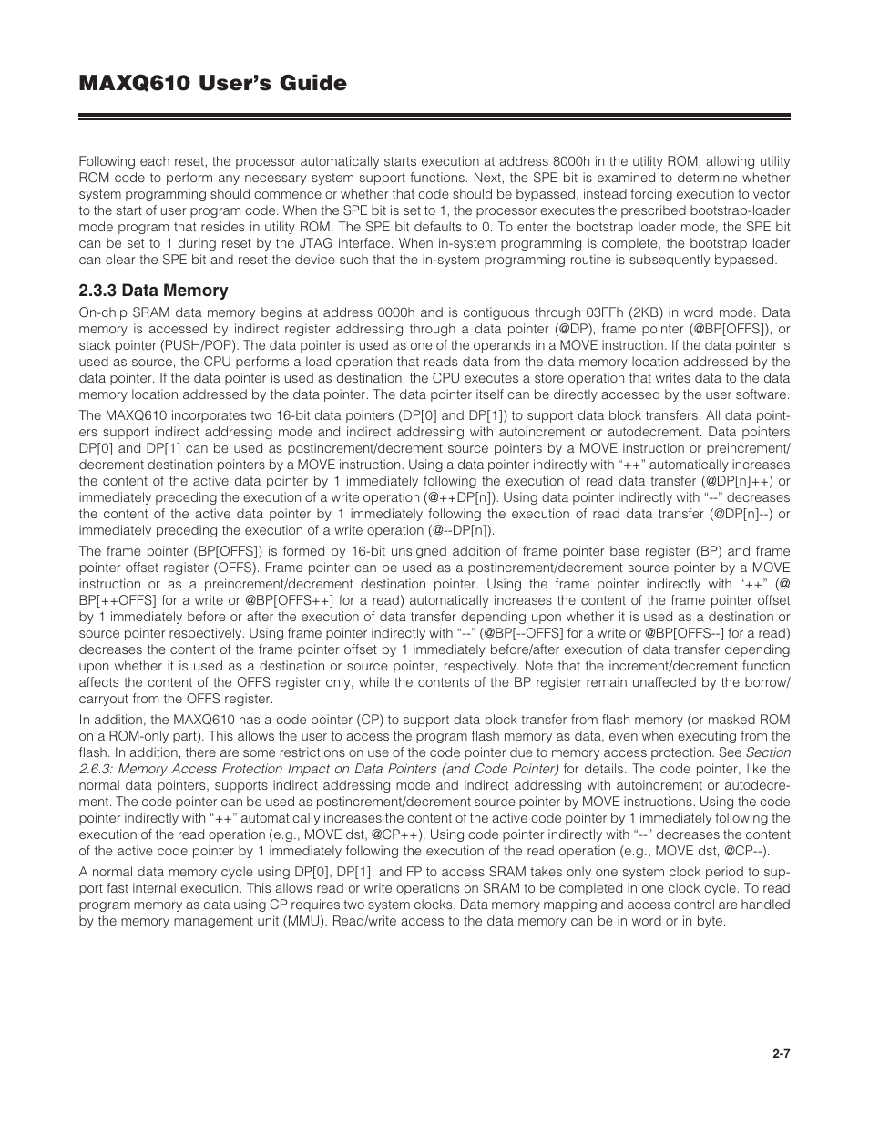 3 data memory, 2 .3 .3 data memory -7, Maxq610 user’s guide | Maxim Integrated MAXQ610 User Manual | Page 11 / 203