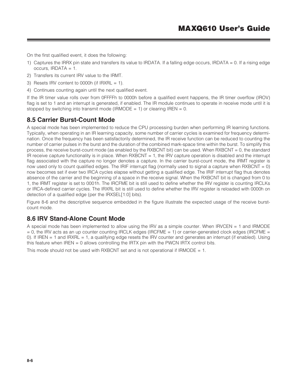 5 carrier burst-count mode, 6 irv stand-alone count mode, Maxq610 user’s guide | Maxim Integrated MAXQ610 User Manual | Page 119 / 203