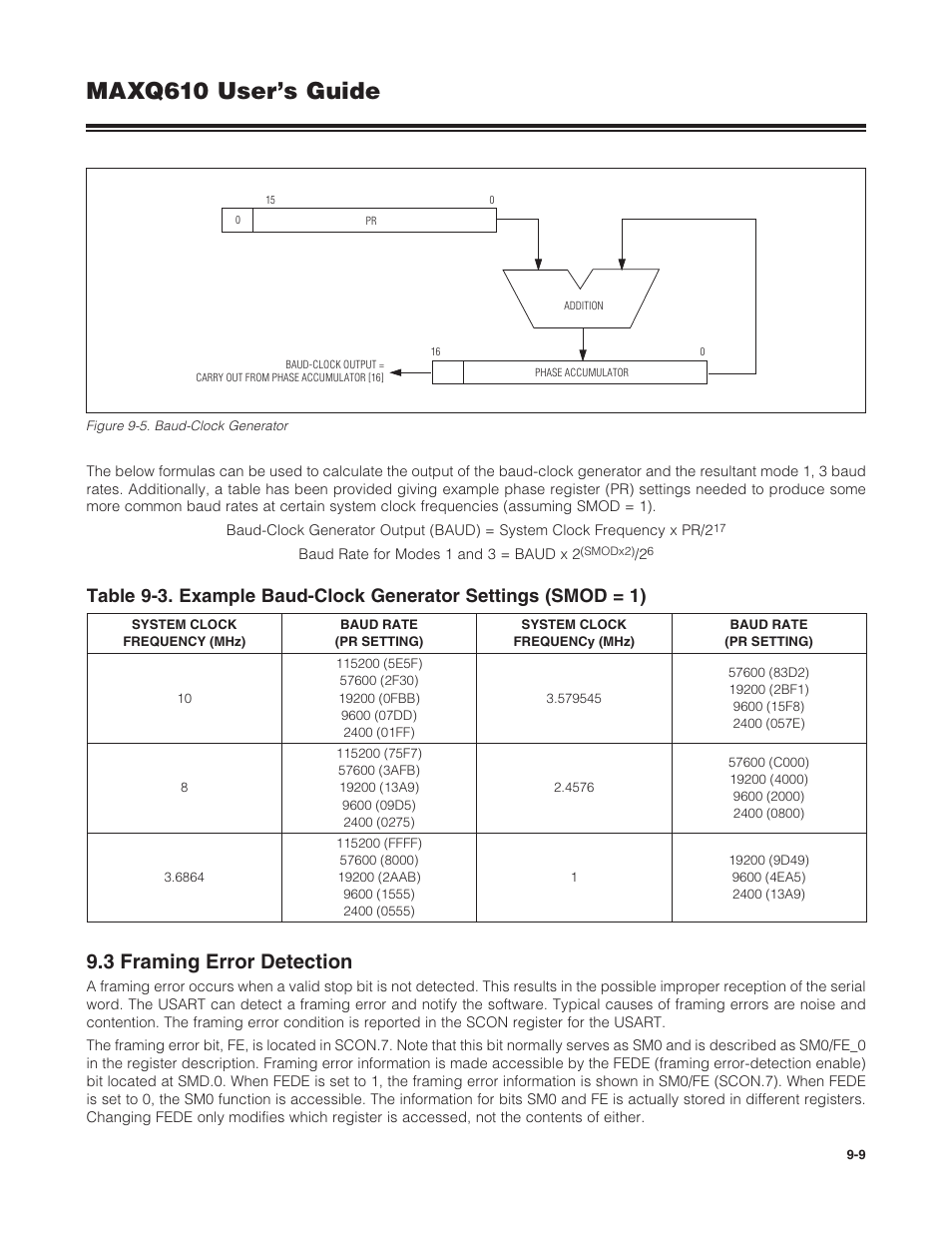 3 framing error detection, 9 .3 framing error detection -9, Maxq610 user’s guide | Maxim Integrated MAXQ610 User Manual | Page 134 / 203