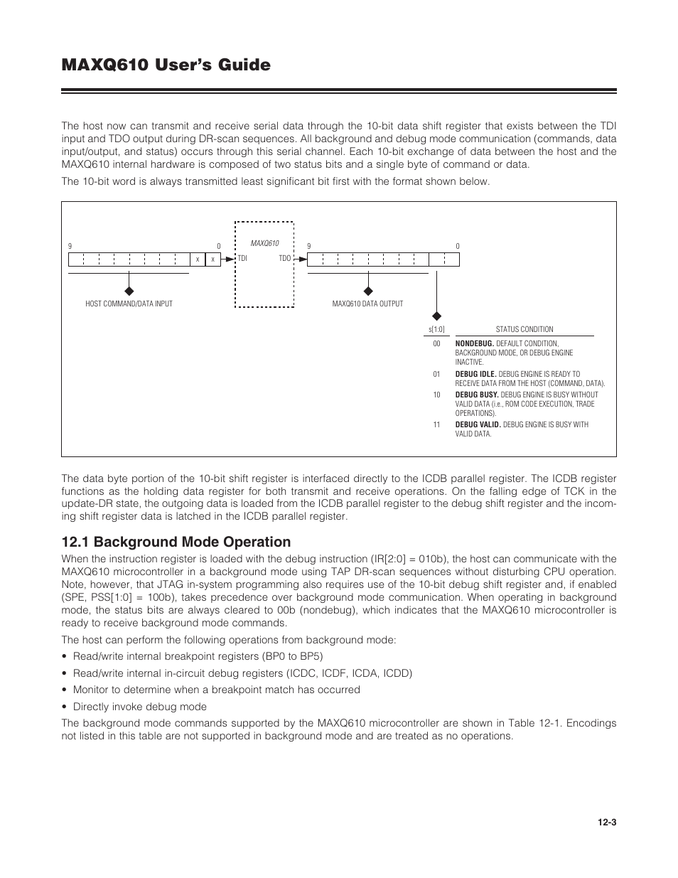 1 background mode operation, 12 .1 background mode operation -3, Maxq610 user’s guide | Maxim Integrated MAXQ610 User Manual | Page 154 / 203