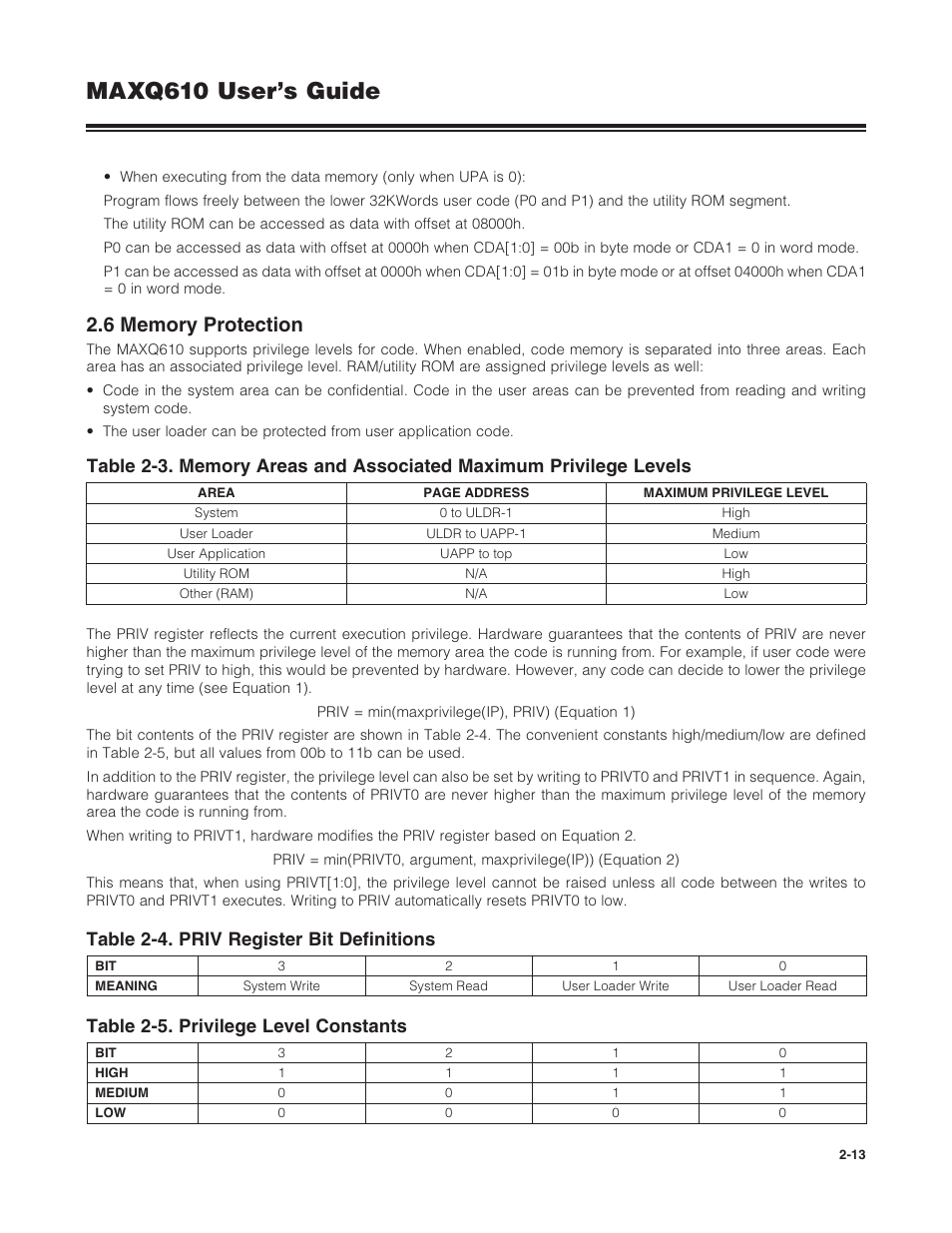 6 memory protection, 2 .6 memory protection -13, Maxq610 user’s guide | Maxim Integrated MAXQ610 User Manual | Page 17 / 203