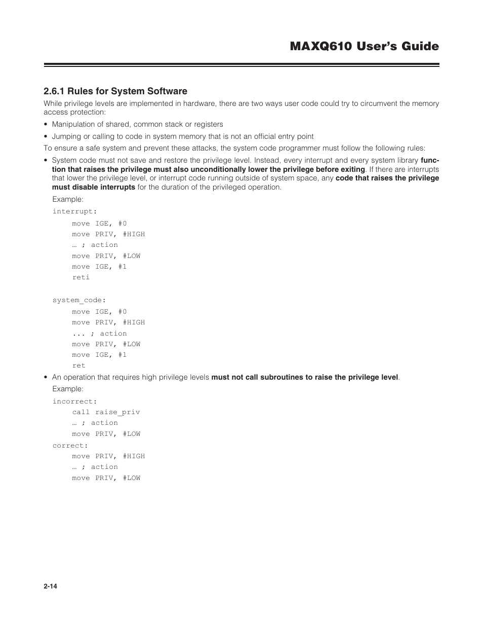 1 rules for system software, 2 .6 .1 rules for system software -14, Maxq610 user’s guide | Maxim Integrated MAXQ610 User Manual | Page 18 / 203