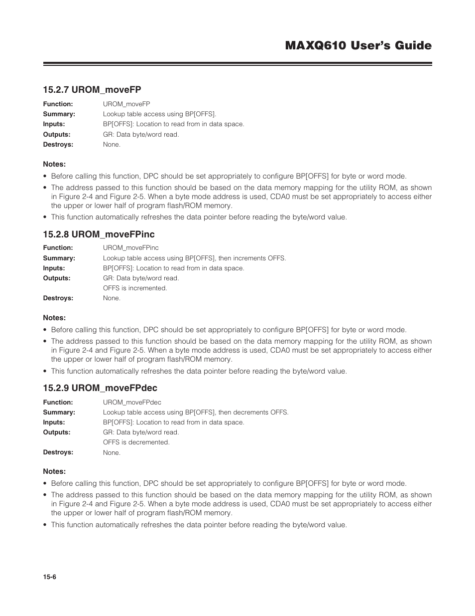 7 urom_movefp, 8 urom_movefpinc, 9 urom_movefpdec | Maxq610 user’s guide | Maxim Integrated MAXQ610 User Manual | Page 199 / 203