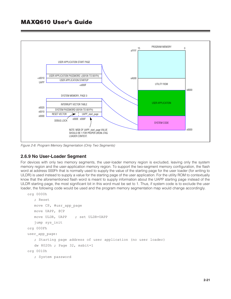 9 no user-loader segment, 2 .6 .9 no user-loader segment -21, Maxq610 user’s guide | Maxim Integrated MAXQ610 User Manual | Page 25 / 203