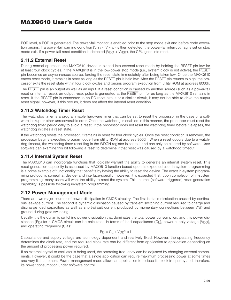 2 external reset, 3 watchdog timer reset, 4 internal system reset | 12 power-management mode, 2 .12 power-management mode -29, Maxq610 user’s guide | Maxim Integrated MAXQ610 User Manual | Page 33 / 203