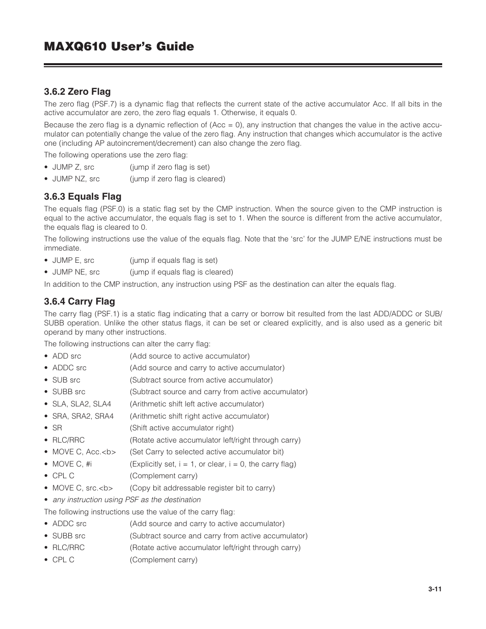 2 zero flag, 3 equals flag, 4 carry flag | Maxq610 user’s guide | Maxim Integrated MAXQ610 User Manual | Page 46 / 203