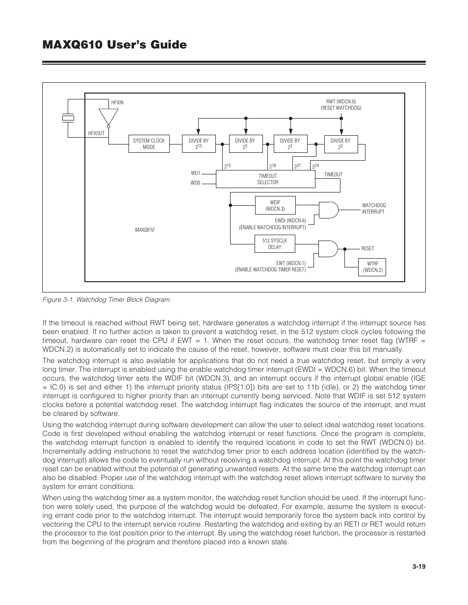 Figure 3-1 . watchdog timer block diagram -19, Maxq610 user’s guide | Maxim Integrated MAXQ610 User Manual | Page 54 / 203