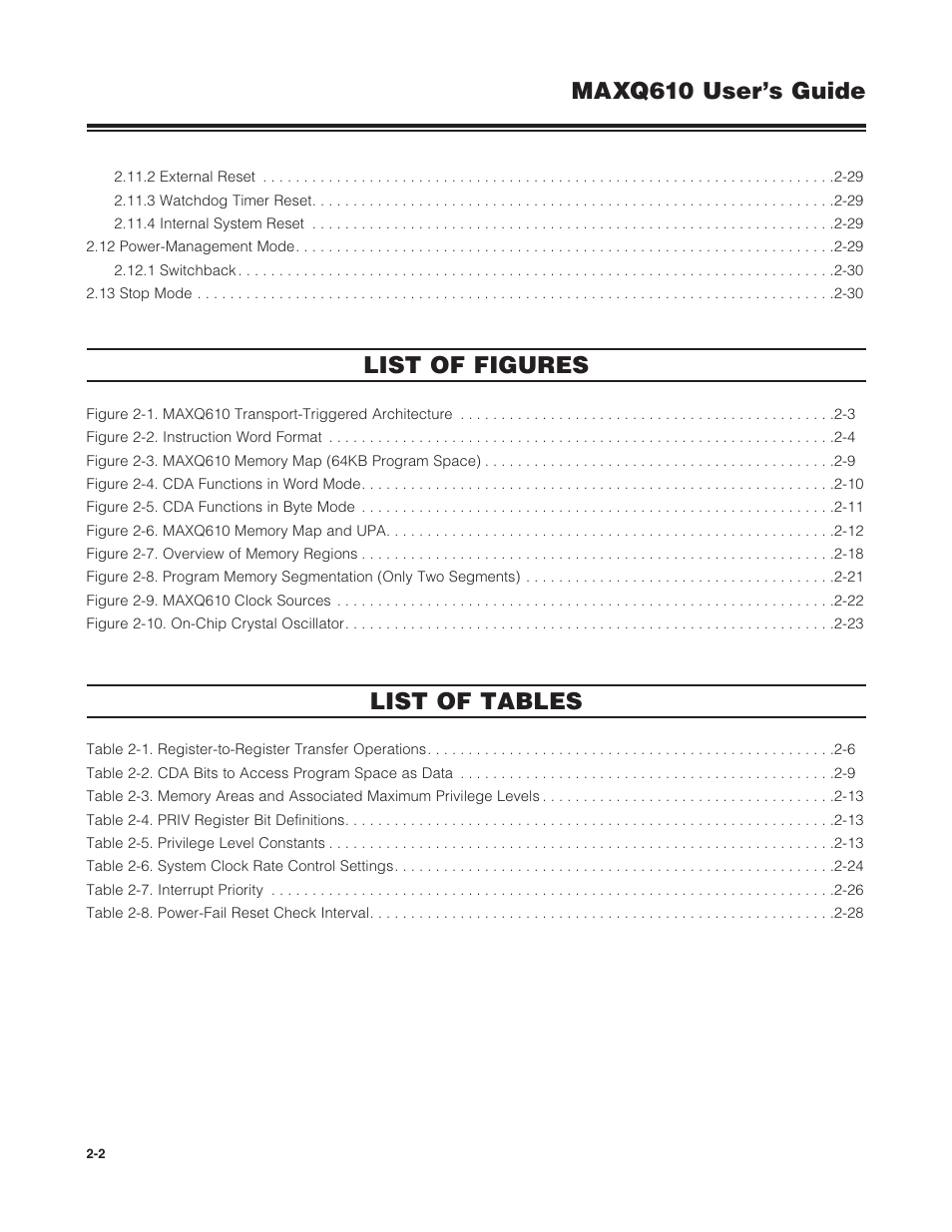 Maxq610 user’s guide list of figures, List of tables | Maxim Integrated MAXQ610 User Manual | Page 6 / 203