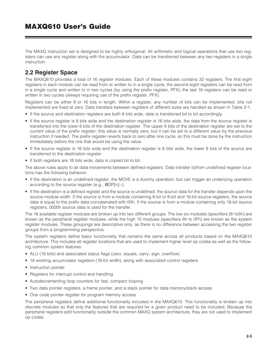 2 register space, 2 .2 register space -5, Maxq610 user’s guide | Maxim Integrated MAXQ610 User Manual | Page 9 / 203