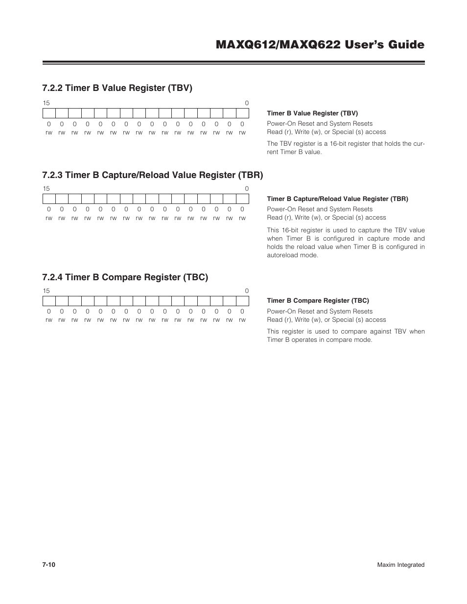 2 timer b value register (tbv), 3 timer b capture/reload value register (tbr), 4 timer b compare register (tbc) | Maxim Integrated MAXQ622 User Manual | Page 124 / 255