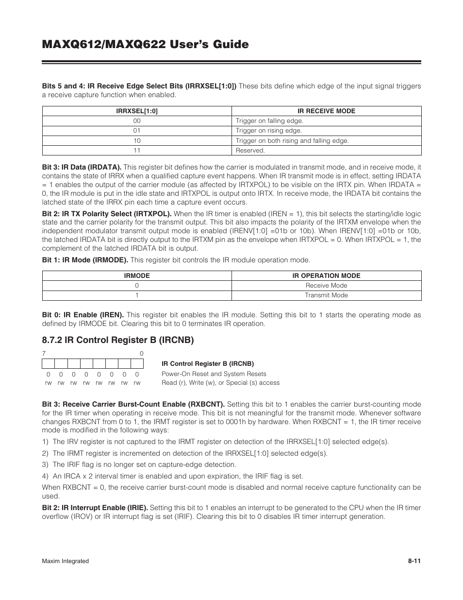 2 ir control register b (ircnb), 8 .7 .2 ir control register b (ircnb) -11 | Maxim Integrated MAXQ622 User Manual | Page 135 / 255