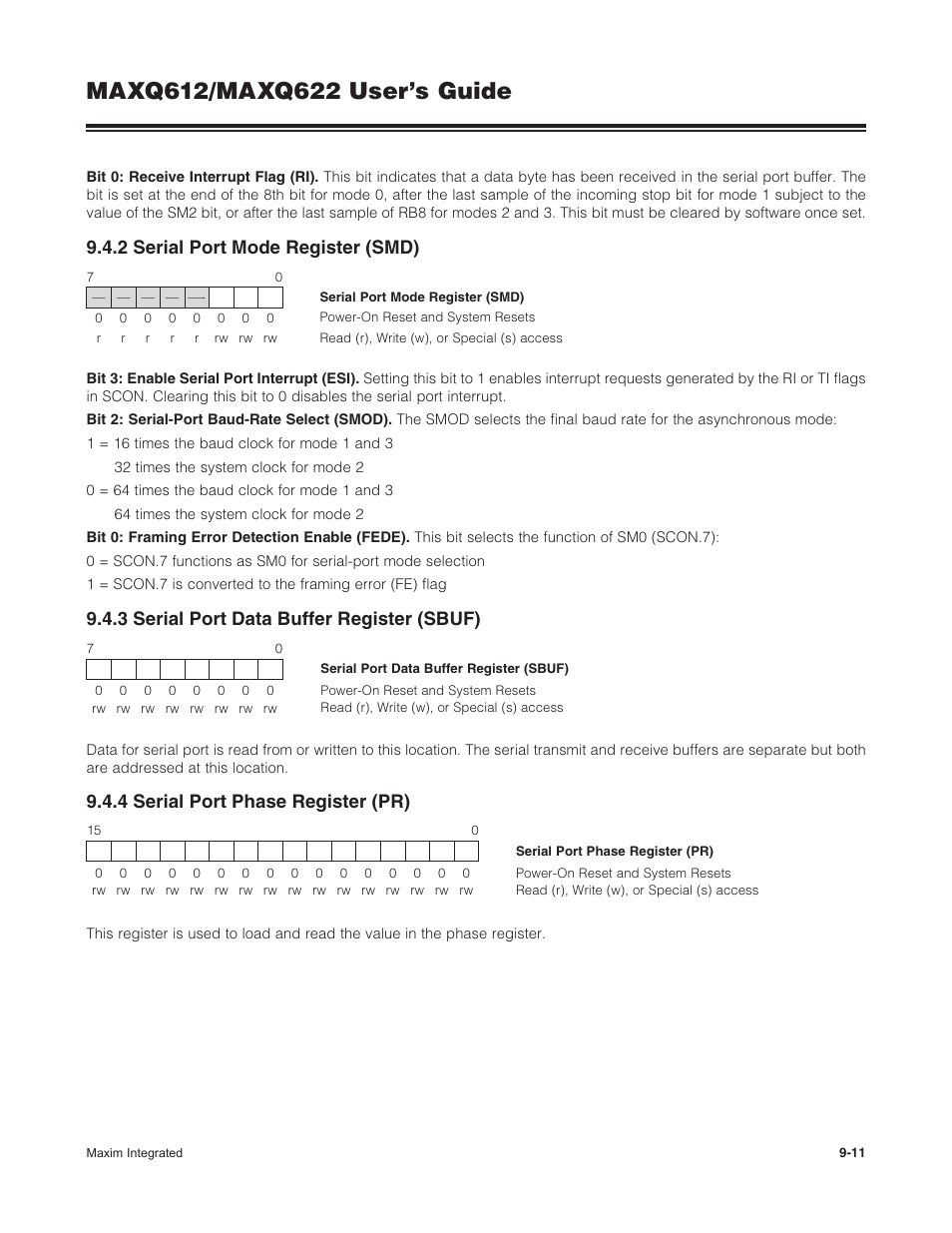 2 serial port mode register (smd), 3 serial port data buffer register (sbuf), 4 serial port phase register (pr) | Maxim Integrated MAXQ622 User Manual | Page 147 / 255