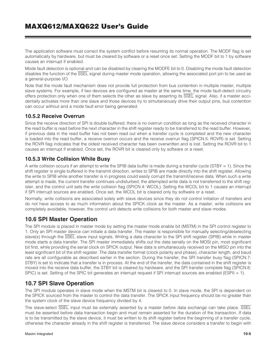 2 receive overrun, 3 write collision while busy, 6 spi master operation | 7 spi slave operation | Maxim Integrated MAXQ622 User Manual | Page 152 / 255