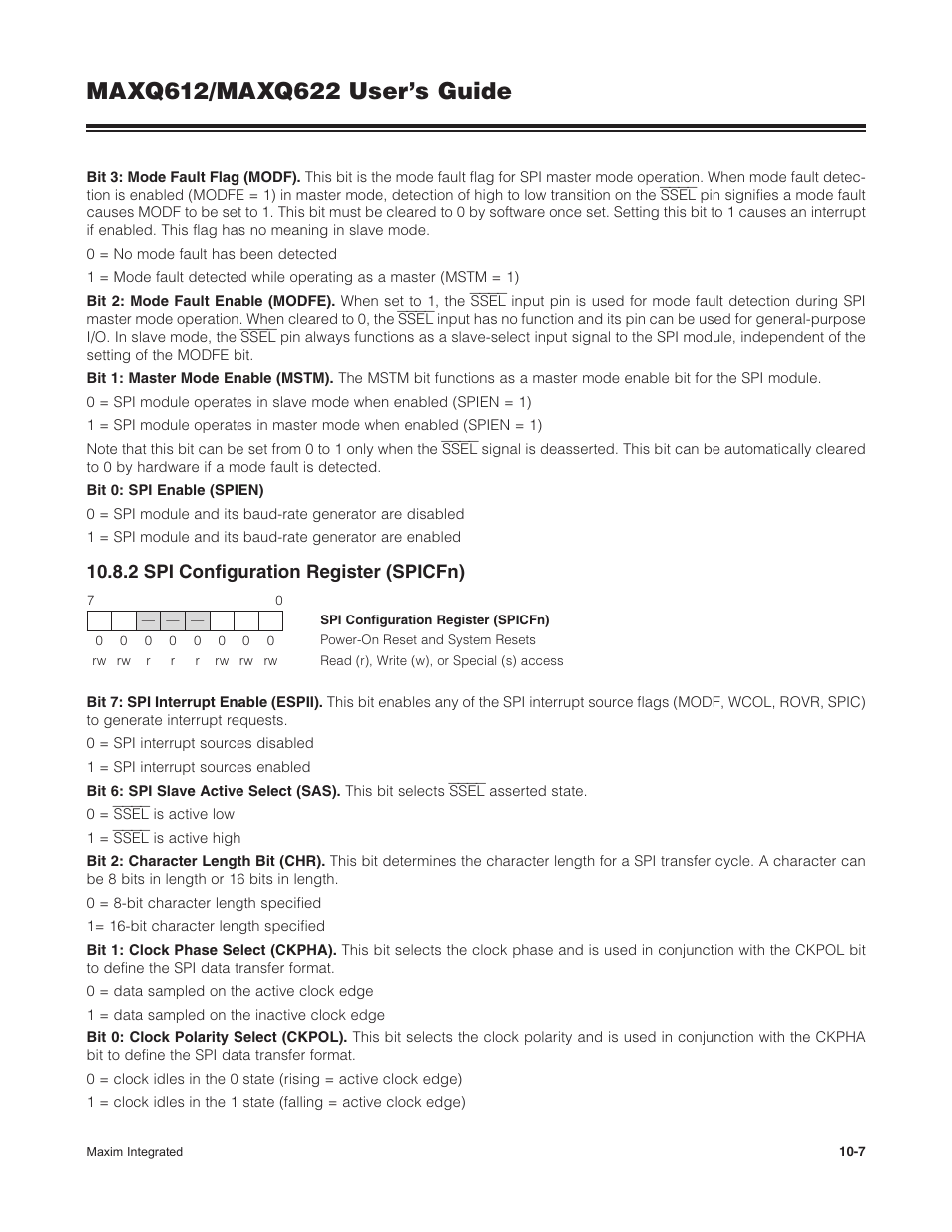 2 spi configuration register (spicfn), 10 .8 .2 spi configuration register (spicfn) -7 | Maxim Integrated MAXQ622 User Manual | Page 154 / 255