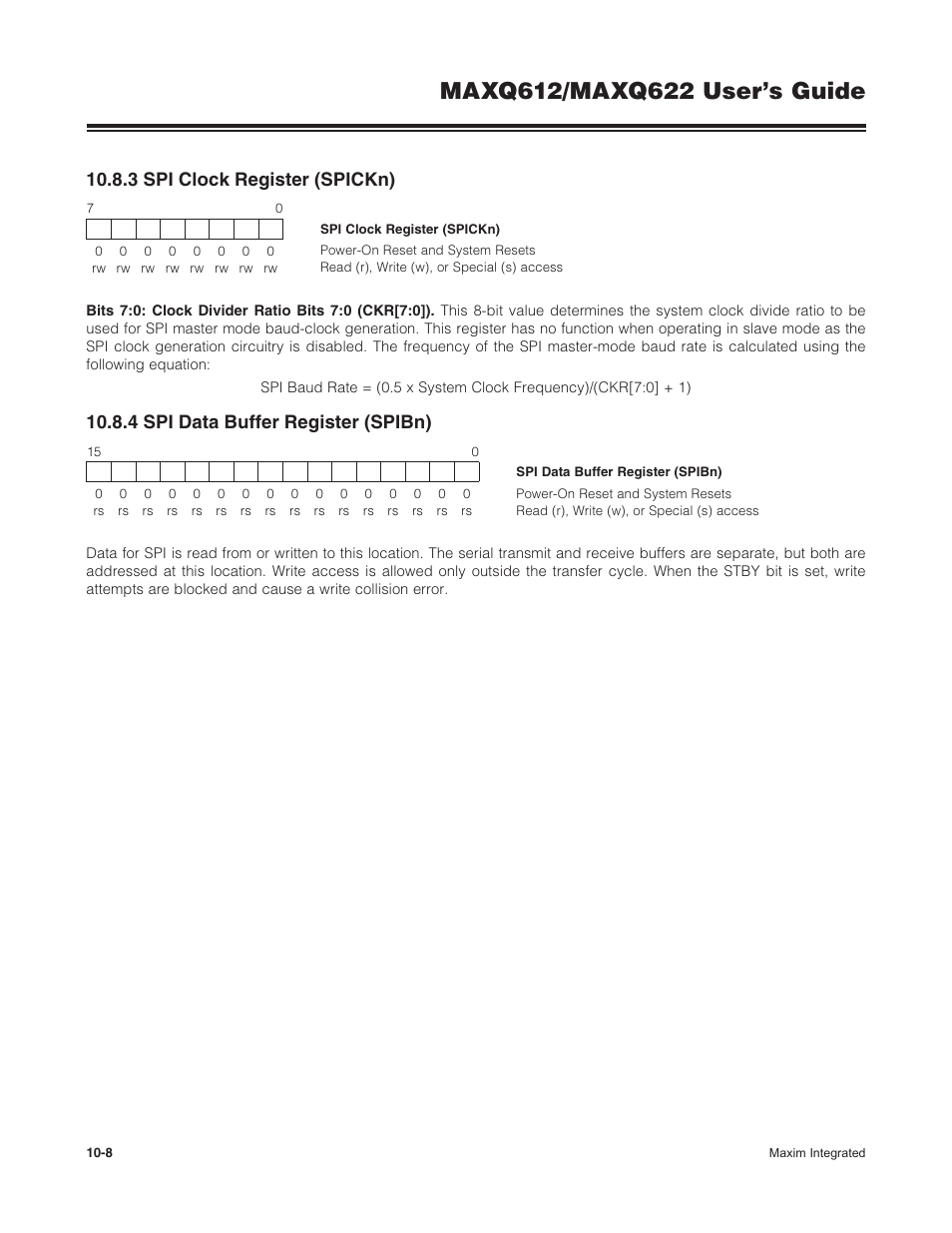 3 spi clock register (spickn), 4 spi data buffer register (spibn) | Maxim Integrated MAXQ622 User Manual | Page 155 / 255