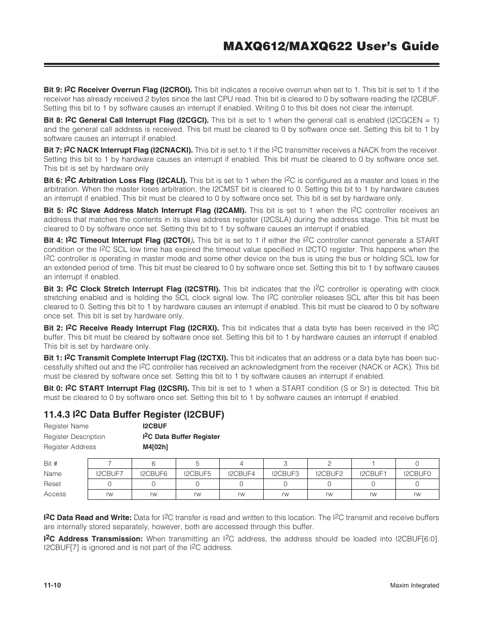 3 i2c data buffer register (i2cbuf), 11 .4 .3 i, C data buffer register (i2cbuf) -10 | C data buffer register (i2cbuf) | Maxim Integrated MAXQ622 User Manual | Page 165 / 255